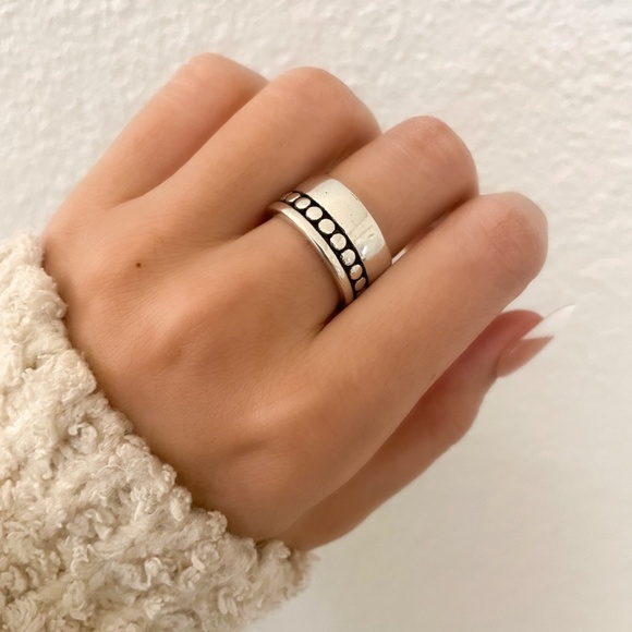 925 Sterling Silver Chunky Ring Vintage Ring Thick Wide Ring Band - Picture 3 of 9